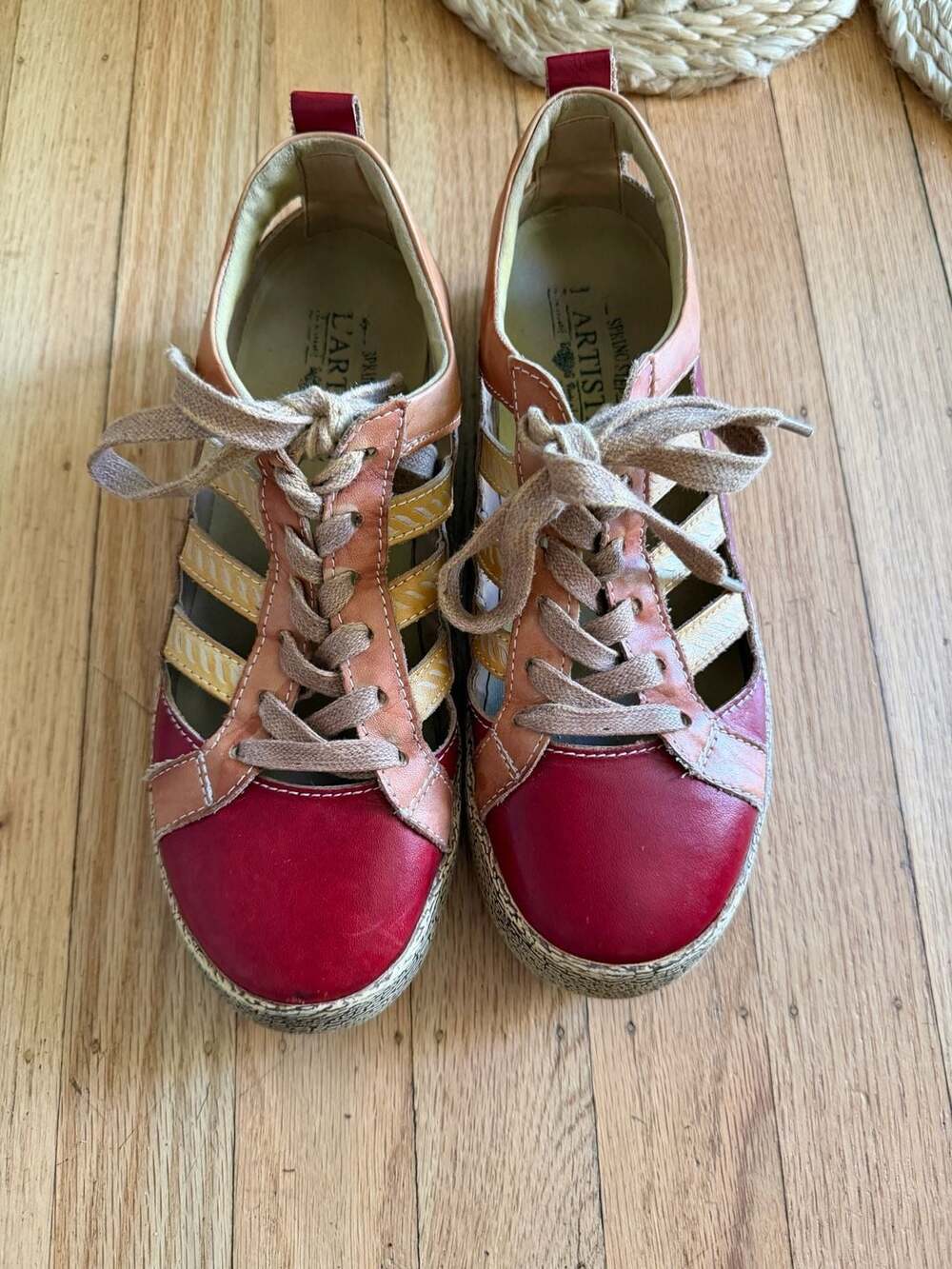L'Artiste by Spring Step Porscha Red Multi Leather Cutout Sneakers Size 37